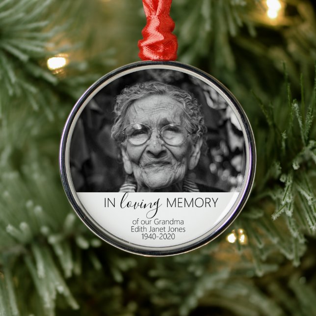 Memorial Photo Gift Christmas, In Loving memory Metal Ornament (Tree)