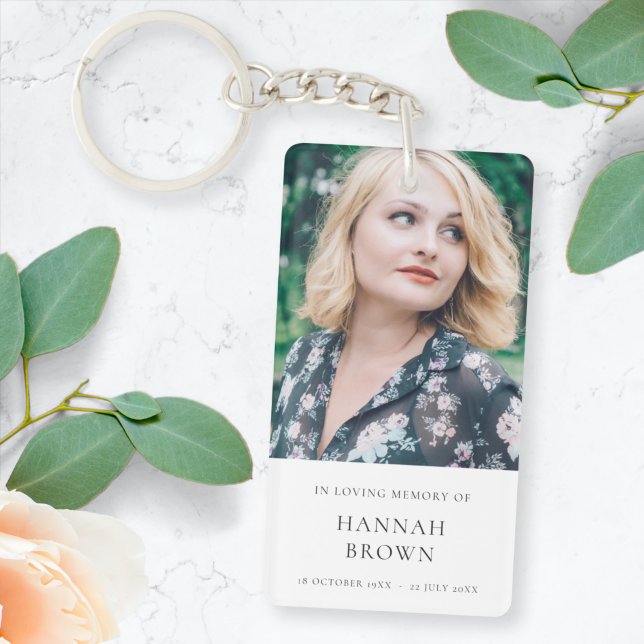 Memorial Photo | In Loving Memory Modern Elegant Keychain (Creator Uploaded)