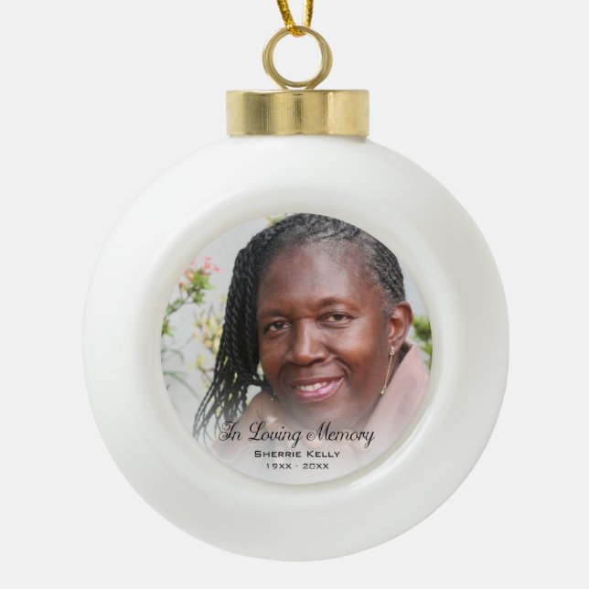 Memorial Photo In Loving Memory Mother Ceramic Ball Christmas Ornament (Front)