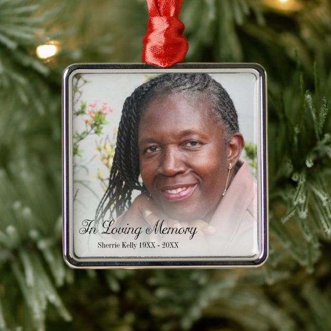 Memorial Photo In Loving Memory Mother Metal Ornament (Tree)