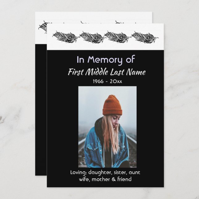 Memorial Photo Invite Graphic Art Feather Tribal (Front/Back)