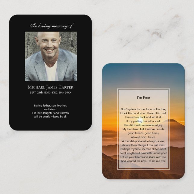 Mémorial photo Je suis Carte de prière gratuite (Devant / Derrière)