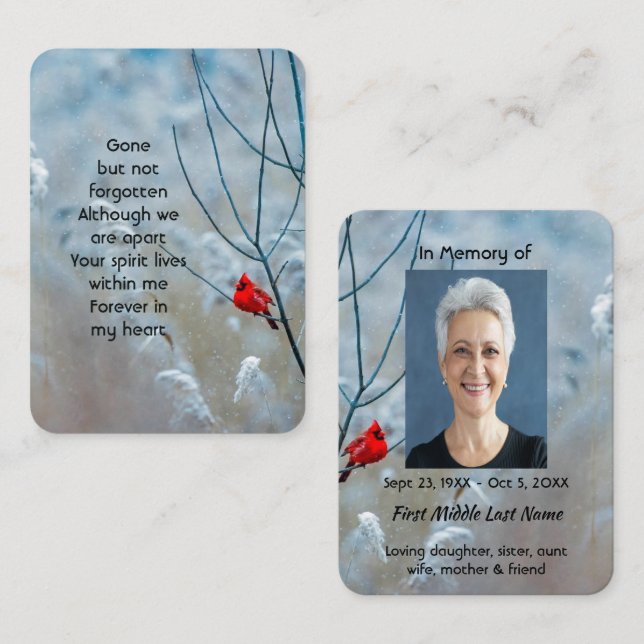 Memorial Photo Keepsake Cardinal Red Bird  Business Card (Front/Back)