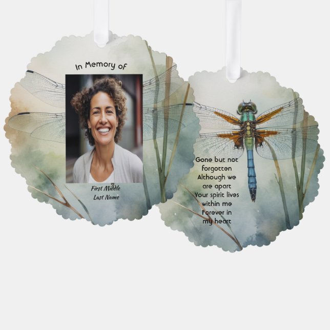  Memorial Photo Keepsake Custom Dragonfly Ornament Card (Front/Back)