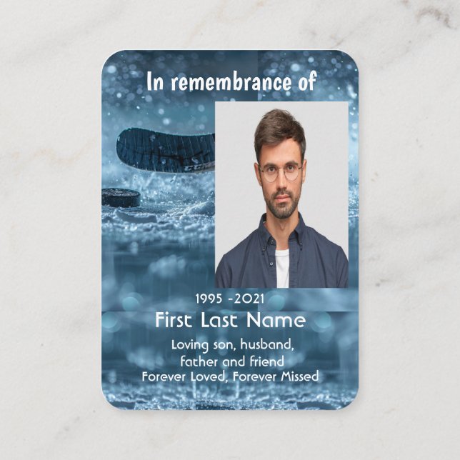 Memorial Photo Keepsake Ice Hockey Sport Player Business Card (Back)