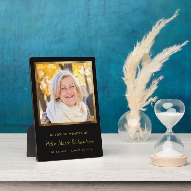 Memorial Photo Keepsake Modern Elegant Gold Plaque (Side)