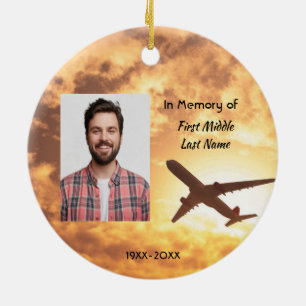 Memorial Photo Keepsake Pilot Airplane Flying Ceramic Ornament