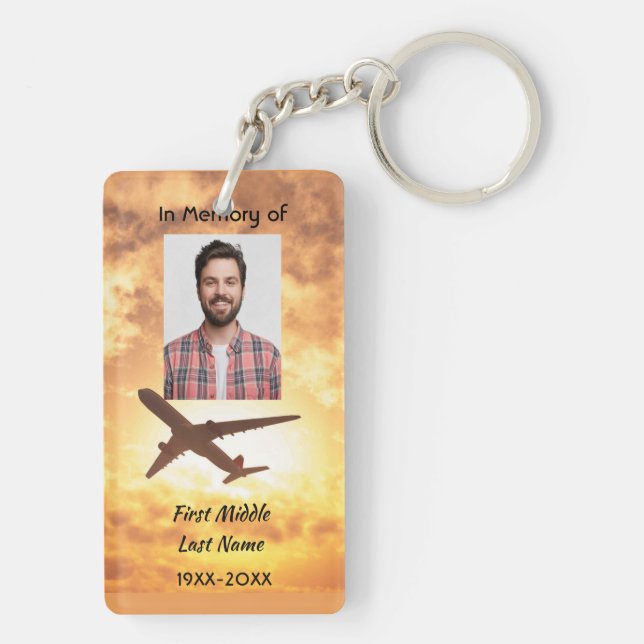 Memorial Photo Keepsake Pilot Airplane Flying Keychain (Back)