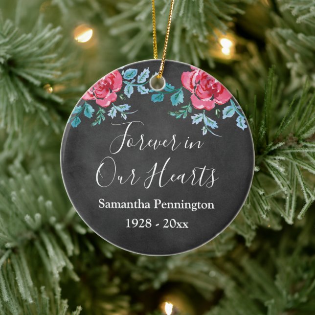 Memorial Photo Keepsake Roses Ceramic Ornament (Tree)