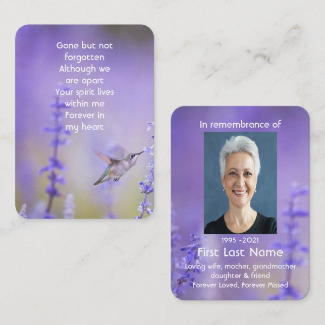 Memorial Photo Lavender Hummingbird  Business Card (Front/Back)