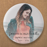 Memorial Photo Modern Stylish Funeral Favor 2 Inch Round Button<br><div class="desc">Modern, minimalist photo funeral memorial button to celebrate the life of your loved one in a minimalist clean simple design style featuring a handwritten script font. The design can easily be personalized with your own photo and text to create a special tribute for your loved one's funeral, memorial or celebration...</div>