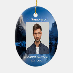 Memorial Photo Mountain Lake Winter Snow Ceramic Ornament