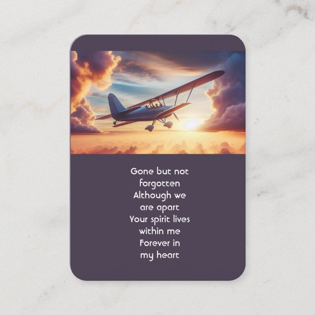 Memorial Photo Pilot Airplane Flying Sunset Business Card (Front)