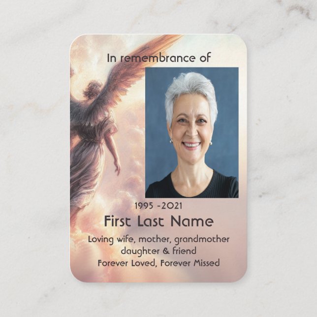 Memorial Photo Prayer Angel In Sky Clouds Business Card (Back)