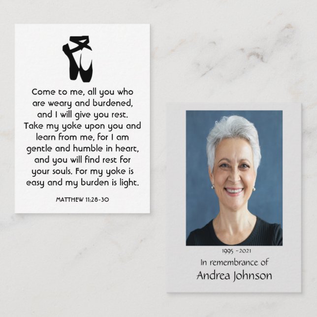 Memorial Photo Prayer Ballet Slippers Dancer Business Card (Front/Back)