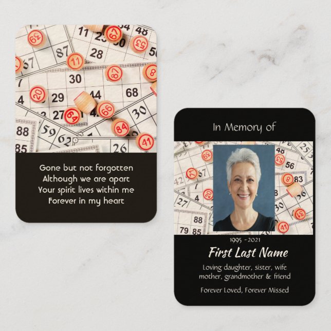 Memorial Photo Prayer Bingo Game Business Card (Front/Back)