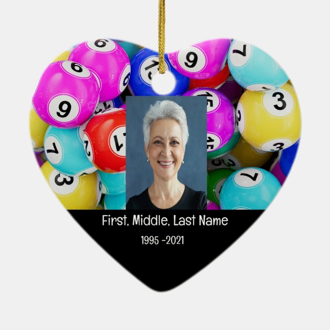 Memorial Photo Prayer Bingo Game Ceramic Ornament (Back)