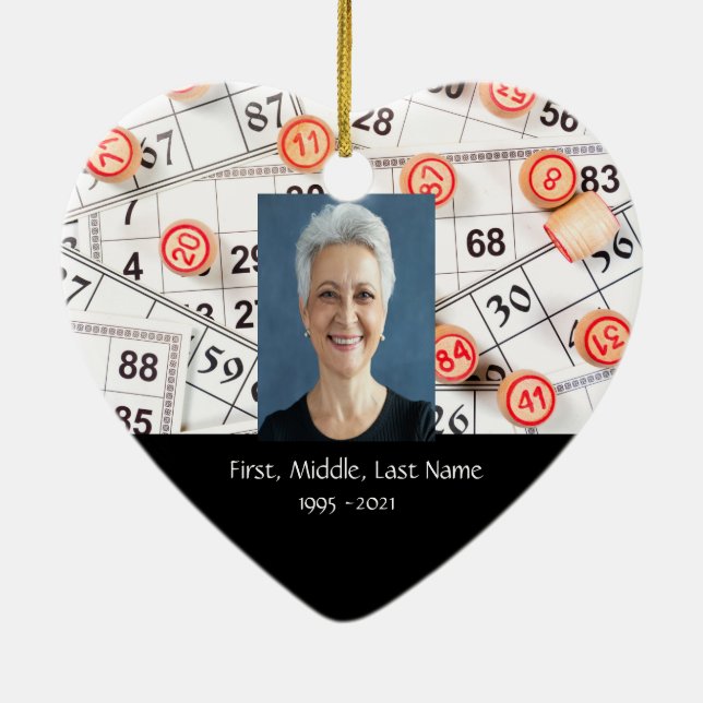 Memorial Photo Prayer Bingo Game Ceramic Ornament (Back)