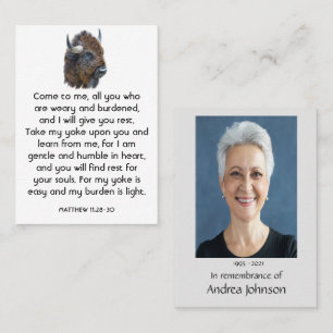 Memorial Photo Prayer Buffalo Bison Animal  Business Card