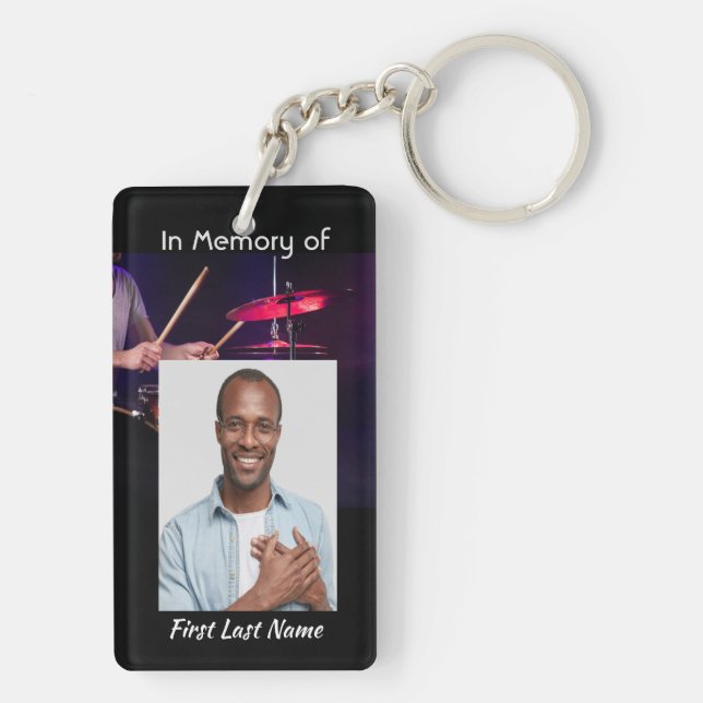 Memorial Photo Prayer Drummer Drums Band  Keychain (Back)