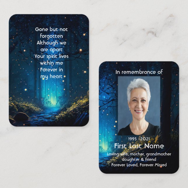 Memorial Photo Prayer Firefly Lightning Bug Night Business Card (Front/Back)