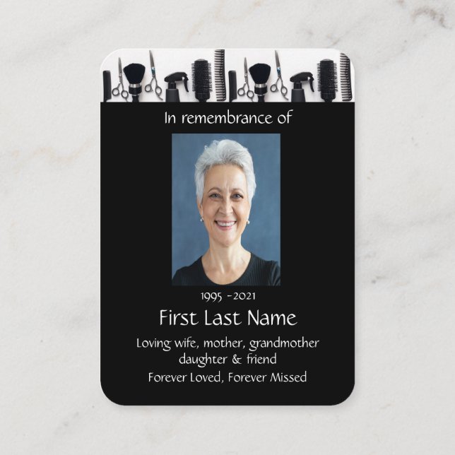 Memorial Photo Prayer Hairdresser Hairdressing  Business Card (Back)