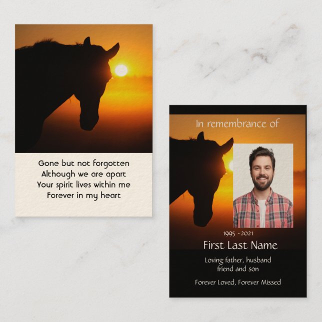 Memorial Photo Prayer Horse Silhouette Business Card (Front/Back)