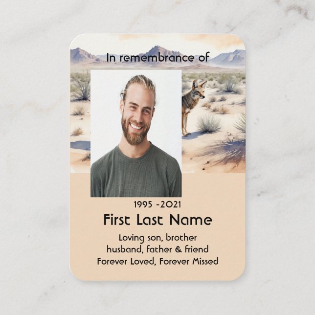 Memorial Photo Prayer Keepsake Coyotes Desert Business Card (Back)