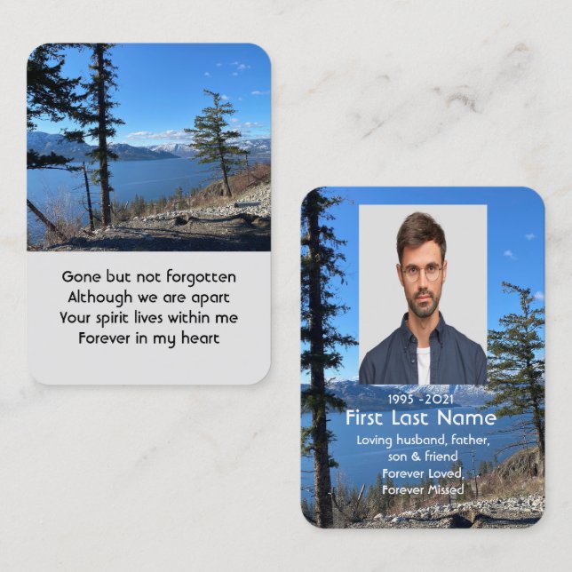 Memorial Photo Prayer Lake Side Forest Trees Business Card (Front/Back)