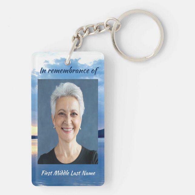 Memorial Photo Prayer Lake Sunrise Nature Keychain (Back)