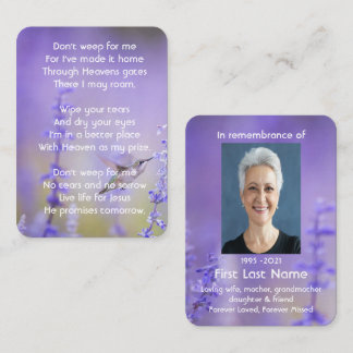 Memorial Photo Prayer Lavender Hummingbird Garden  Business Card
