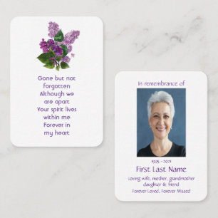 Memorial Photo Prayer Lilac Garden Flower  Business Card