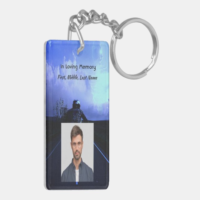 Memorial Photo Prayer Motorcycle Biker  Keychain (Back Left)