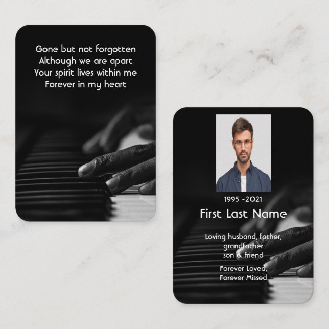 Memorial Photo Prayer Musician Piano Music Business Card (Front/Back)