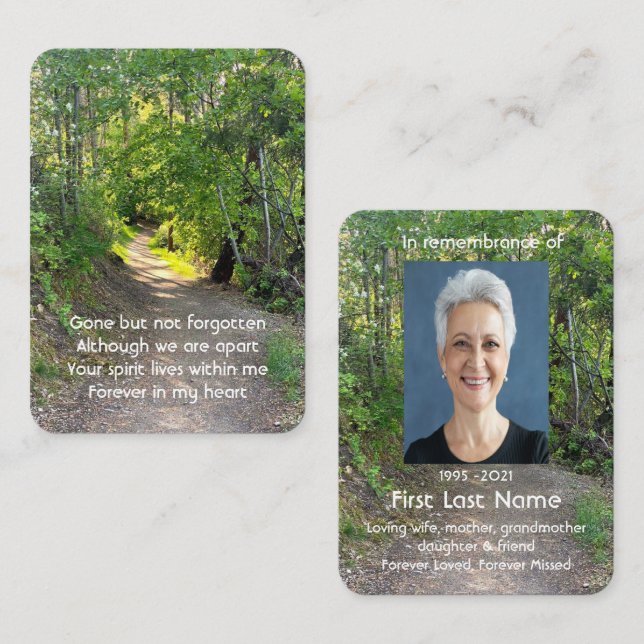 Memorial Photo Prayer Path Trail Forest Trees  Business Card (Front/Back)