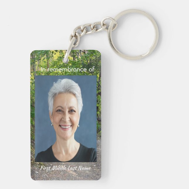 Memorial Photo Prayer Path Trail Forest Trees  Keychain (Back)