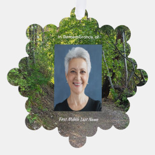 Memorial Photo Prayer Path Trail Forest Trees  Ornament Card