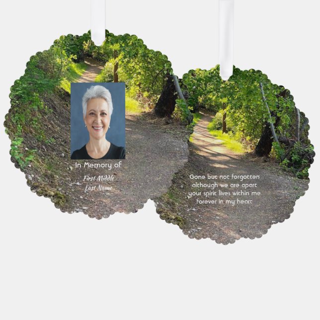 Memorial Photo Prayer Path Trail Forest Trees  Ornament Card (Front/Back)