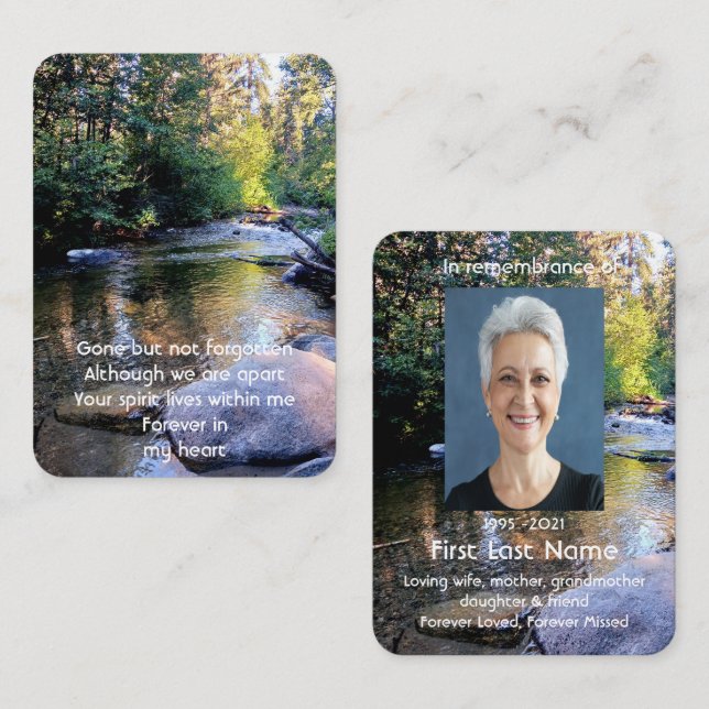 Memorial Photo Prayer Peaceful Creek Stream Water Business Card (Front/Back)