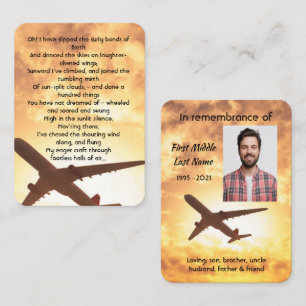 Memorial Photo Prayer Pilot Airplane Flying Busin Business Card