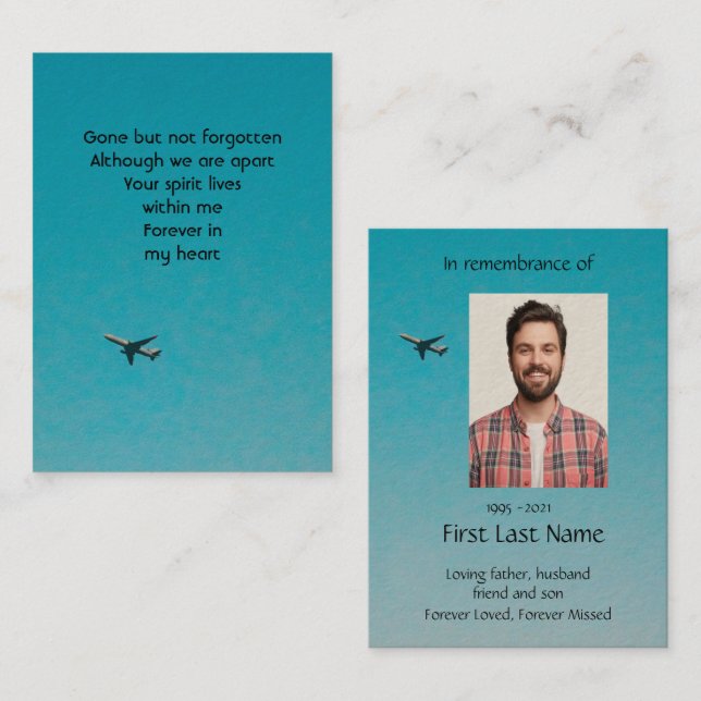 Memorial Photo Prayer Pilot Airplane Flying Business Card (Front/Back)