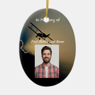 Memorial Photo Prayer Pilot Airplane Flying Ceramic Ornament