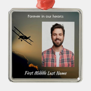 Memorial Photo Prayer Pilot Airplane Flying Metal Ornament