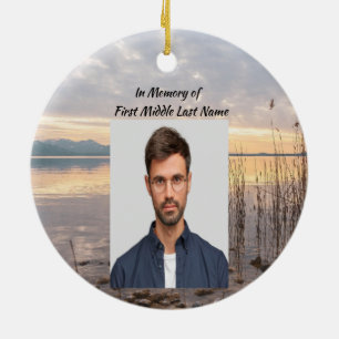 Memorial Photo Prayer Reflections Lake Sunrise Ceramic Ornament