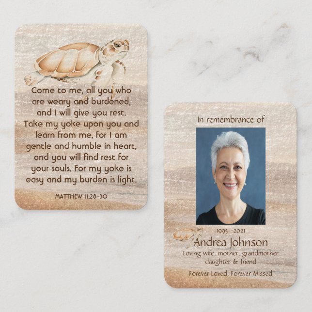 Memorial Photo Prayer Sandy Beach Sea Turtle  Business Card (Front/Back)