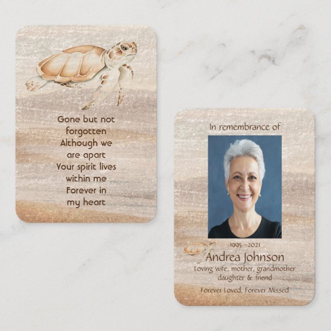 Memorial Photo Prayer Sandy Beach Sea Turtle  Business Card (Front/Back)