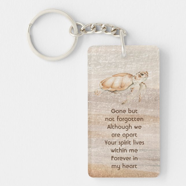 Memorial Photo Prayer Sandy Beach Sea Turtle  Keychain (Front)