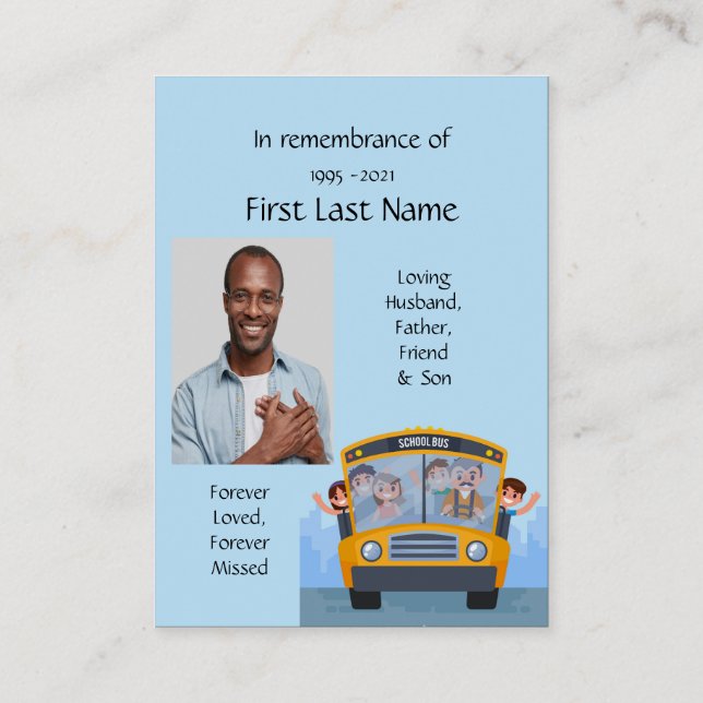 Memorial Photo Prayer School Bus Driver Business Card (Back)