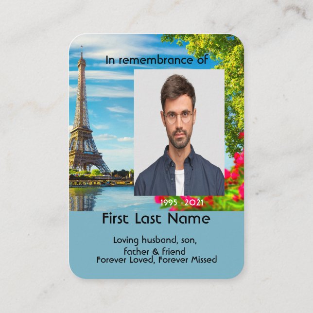 Memorial Photo Prayer Seine Paris Eiffel Tower Business Card (Back)