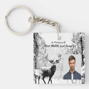 Memorial Photo Prayer Stag Deer Forest Winter Wild Keychain